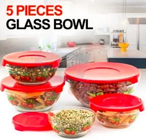 5 microwave- Safe Glass Bowl set with lid/පියන් සහිත බෝල් සෙට් - Image 2