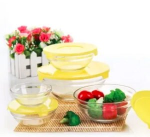 5 microwave- Safe Glass Bowl set with lid/පියන් සහිත බෝල් සෙට් - Image 3