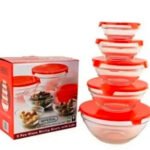 5 microwave- Safe Glass Bowl set with lid/පියන් සහිත බෝල් සෙට්