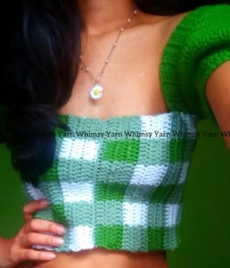 Crochet puff sleeve crop top/ක්‍රොචට් ෆෆ් ස්ලීව් ක්‍රොප් ටොප් - Image 2