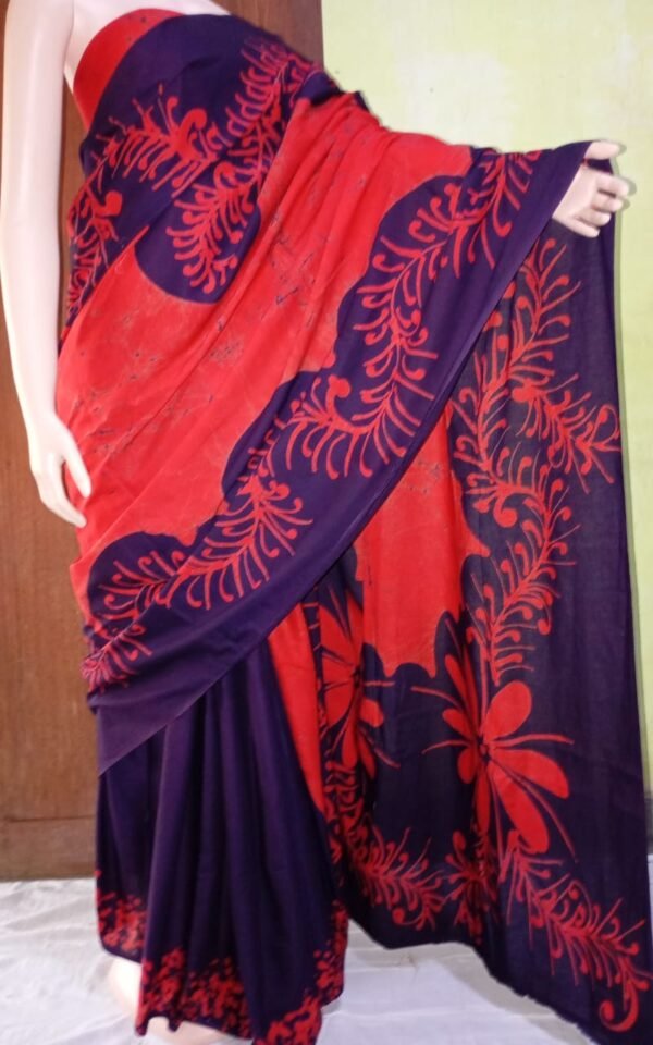 RED &PURPLE COLOUR MIXED BATHIK SAREE/බතික් සාරි