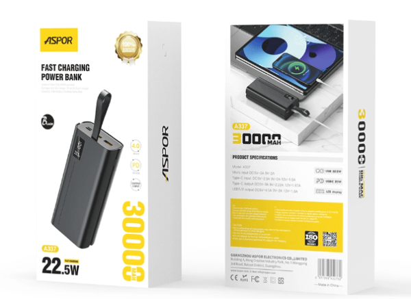 Aspor A337pd  20w fast charging power bank/ප්වර් බෑන්ක්